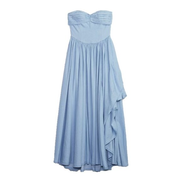 NWT Gap × LoveShackFancy Chambray Corset Maxi in Light Wash Strapless Dress 0 - Picture 1 of 10
